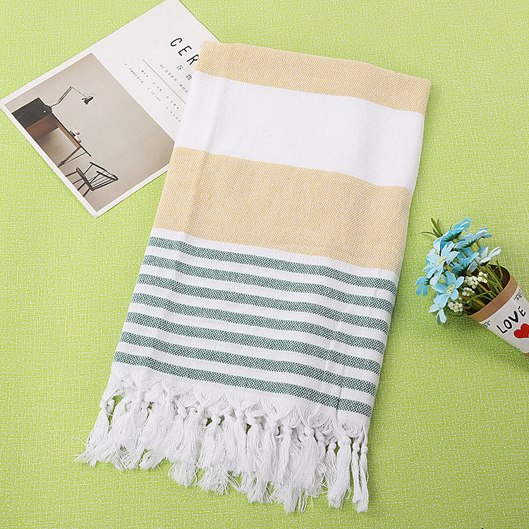 HKM-390291 Turkish Cotton Striped Beach Towel - 100x180cm - 60% Cotton, 40% Polyester
