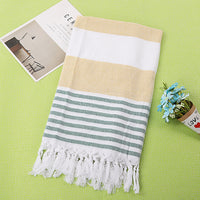 HKM-390291 Turkish Cotton Striped Beach Towel - 100x180cm - 60% Cotton, 40% Polyester