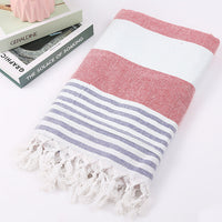 HKM-390291 Turkish Cotton Striped Beach Towel - 100x180cm - 60% Cotton, 40% Polyester