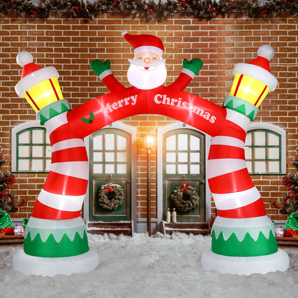 HKM-390483 8.9ft Inflatable Christmas Arch with LED Lights and Drawstring Pockets for Holiday Decorations