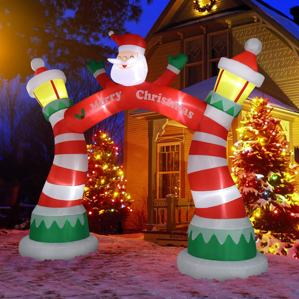 HKM-390483 8.9ft Inflatable Christmas Arch with LED Lights and Drawstring Pockets for Holiday Decorations