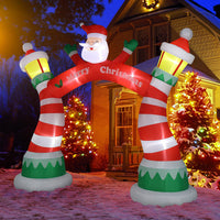 HKM-390483 8.9ft Inflatable Christmas Arch with LED Lights and Drawstring Pockets for Holiday Decorations