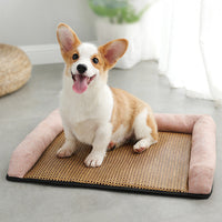 HKM-390483 Summer Rattan Sleeping Mat - Soft PP Cotton - Available in Pink, Gray, Brown - Sizes S, M, L