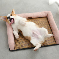 HKM-390483 Summer Rattan Sleeping Mat - Soft PP Cotton - Available in Pink, Gray, Brown - Sizes S, M, L