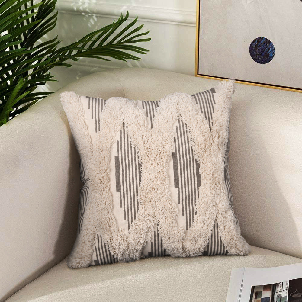 HKM-390547 Cotton Woven Pinstripe Tufted Pillowcase for Sofa or Car, 45x45cm & 30x50cm