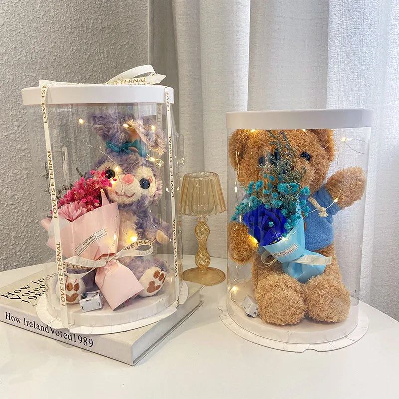 HKM-390547 Plush Teddy Bear with Soap Flower Bouquet - Perfect Gift for All Occasions
