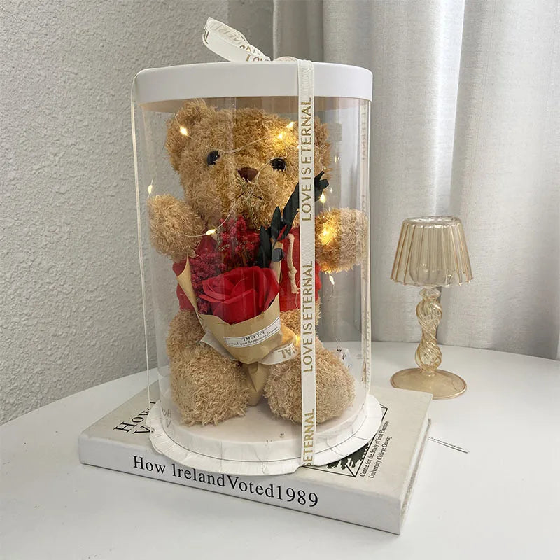 HKM-390547 Plush Teddy Bear with Soap Flower Bouquet - Perfect Gift for All Occasions