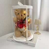 HKM-390547 Plush Teddy Bear with Soap Flower Bouquet - Perfect Gift for All Occasions