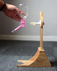 HKM-390739 Cat and Dog Water Dispenser with Bamboo and Oak Holder - 300ml Capacity, 3 Colors Available