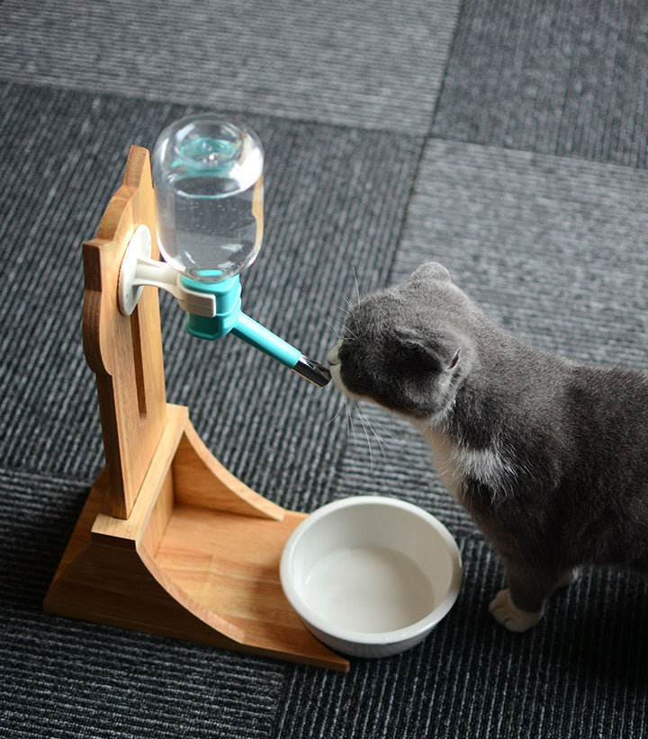 HKM-390739 Cat and Dog Water Dispenser with Bamboo and Oak Holder - 300ml Capacity, 3 Colors Available