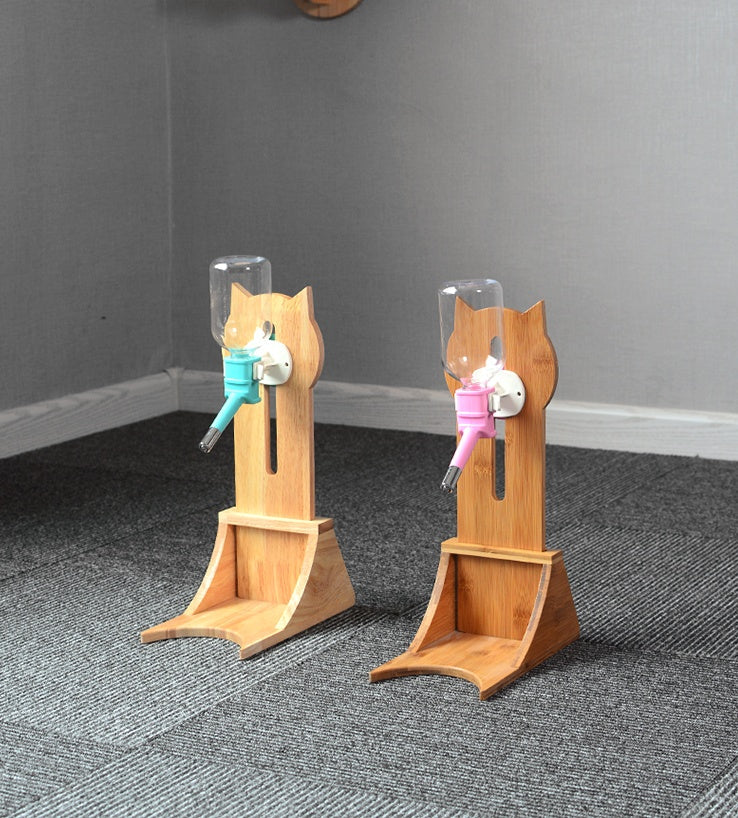 HKM-390739 Cat and Dog Water Dispenser with Bamboo and Oak Holder - 300ml Capacity, 3 Colors Available