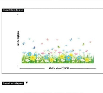 HKM-390803 Waterproof PVC Flower and Plant Wall Stickers - Skirting Line Decor 50x70 cm