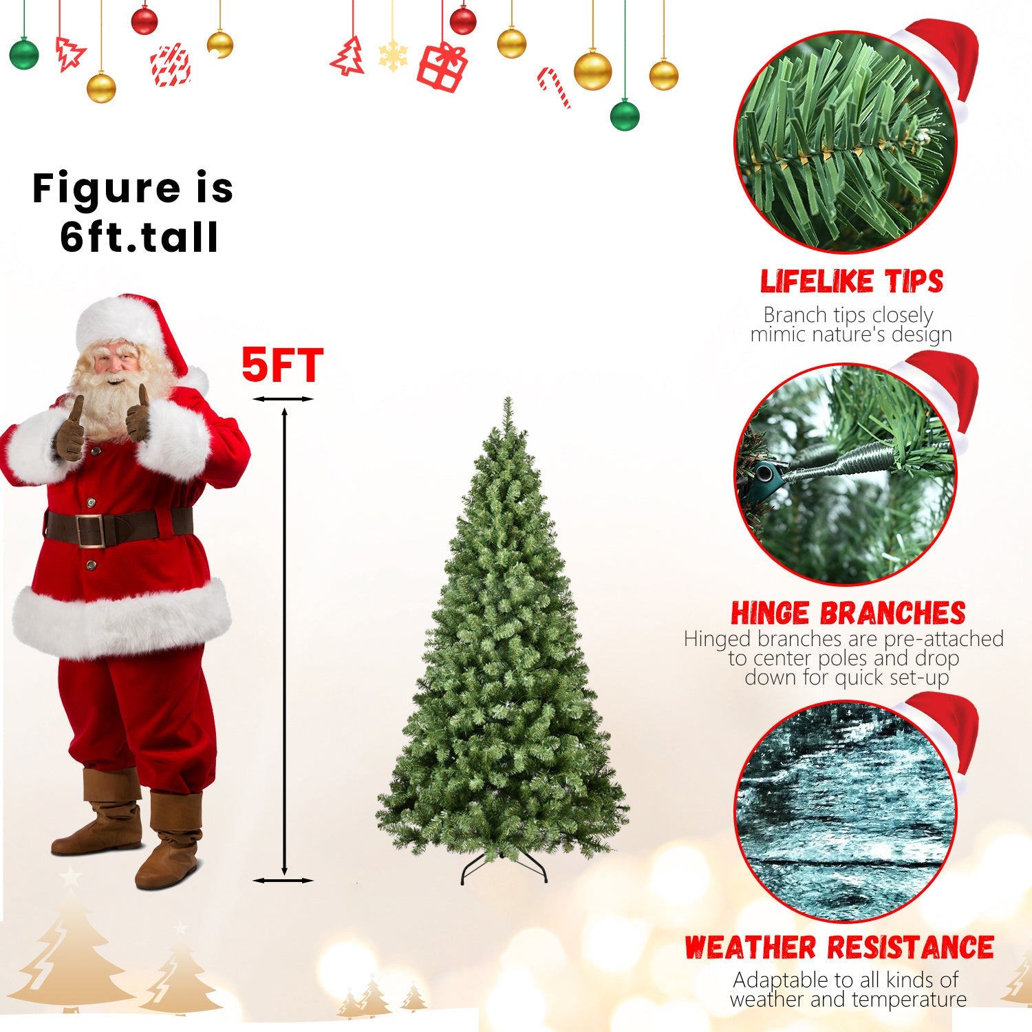 HKM-390995 Prelit PVC Christmas Tree in Sizes 5ft to 9ft with Durable Memory Wire