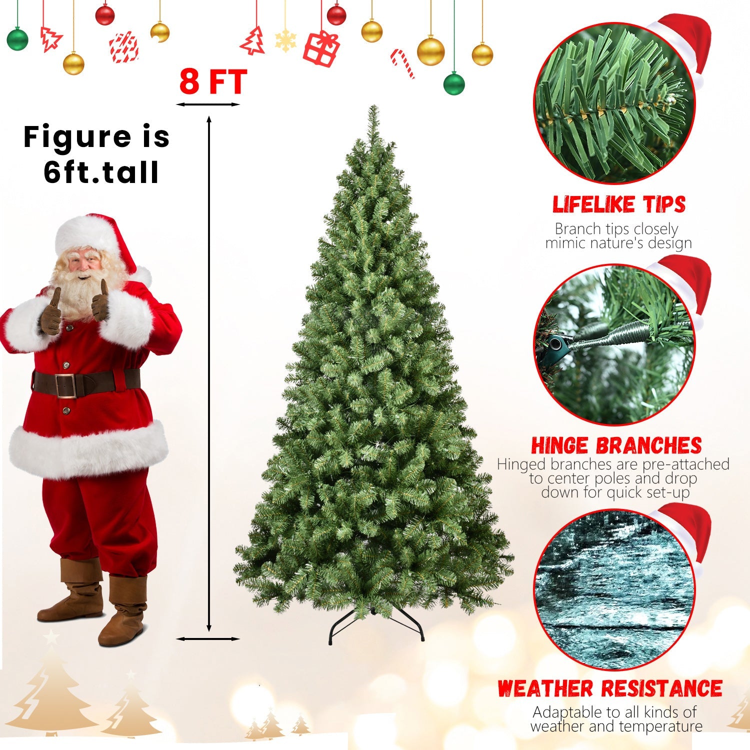 HKM-390995 Prelit PVC Christmas Tree in Sizes 5ft to 9ft with Durable Memory Wire