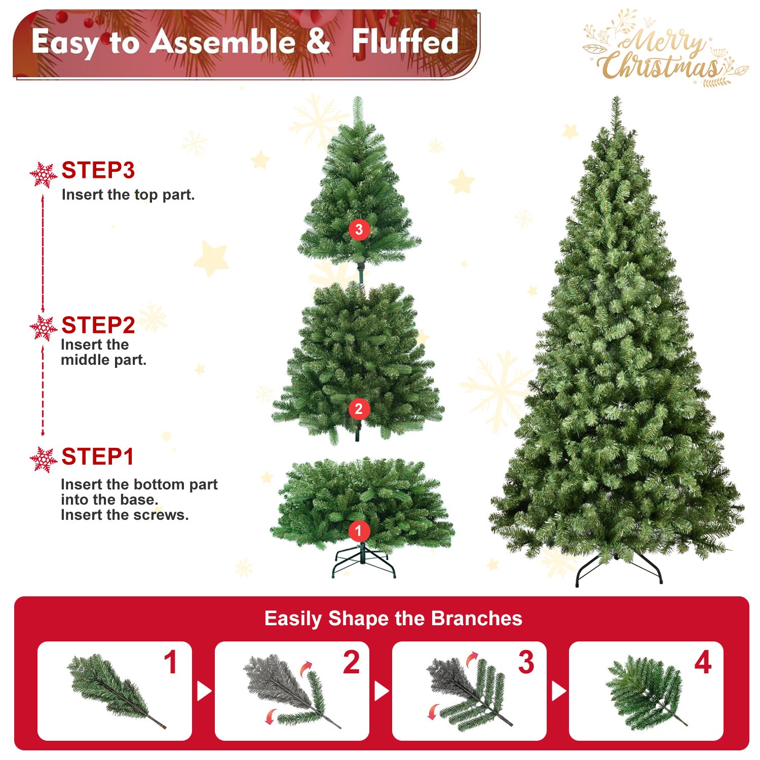 HKM-390995 Prelit PVC Christmas Tree in Sizes 5ft to 9ft with Durable Memory Wire