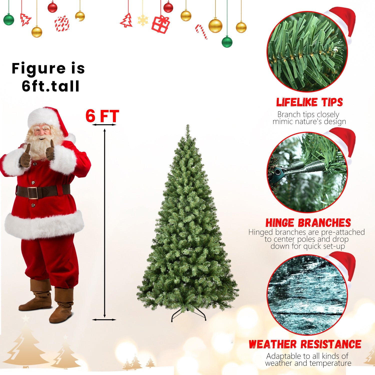 HKM-390995 Prelit PVC Christmas Tree in Sizes 5ft to 9ft with Durable Memory Wire
