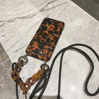 HKM-391123 Amber Leopard Belt with Diagonal Chain for Apple iPhone Models 7/8/SE 2020, 7 Plus/8 Plus, X/XS, XR, XS Max, 11, 11 Pro, 11 Pro Max, 12 Mini, 12, 12 Pro, 12 Pro Max – Silicone Back Cover