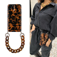 HKM-391123 Amber Leopard Belt with Diagonal Chain for Apple iPhone Models 7/8/SE 2020, 7 Plus/8 Plus, X/XS, XR, XS Max, 11, 11 Pro, 11 Pro Max, 12 Mini, 12, 12 Pro, 12 Pro Max – Silicone Back Cover