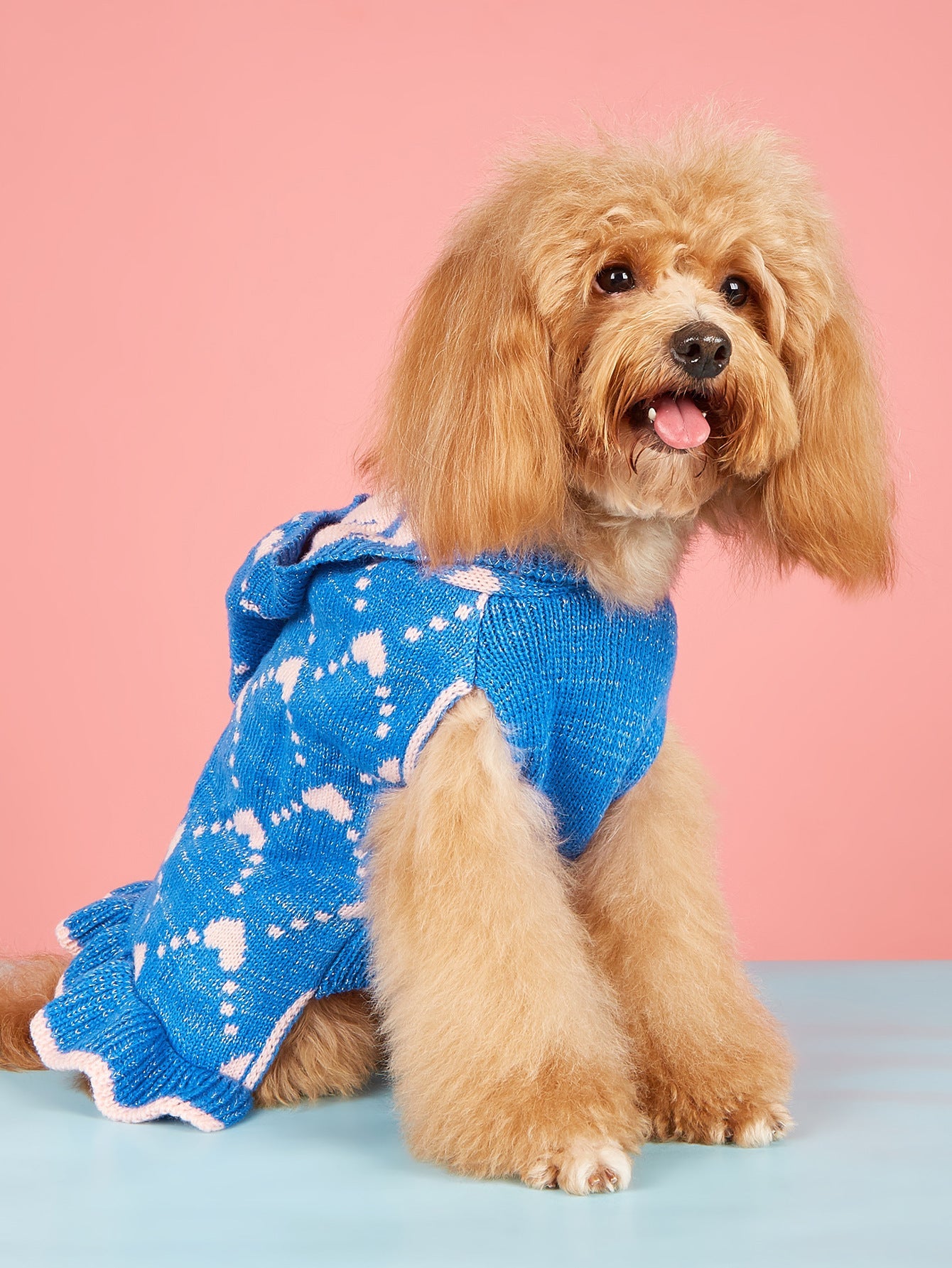 HKM-391123 Cute Winter Knit Hoodie for Small Dogs with Heart Design