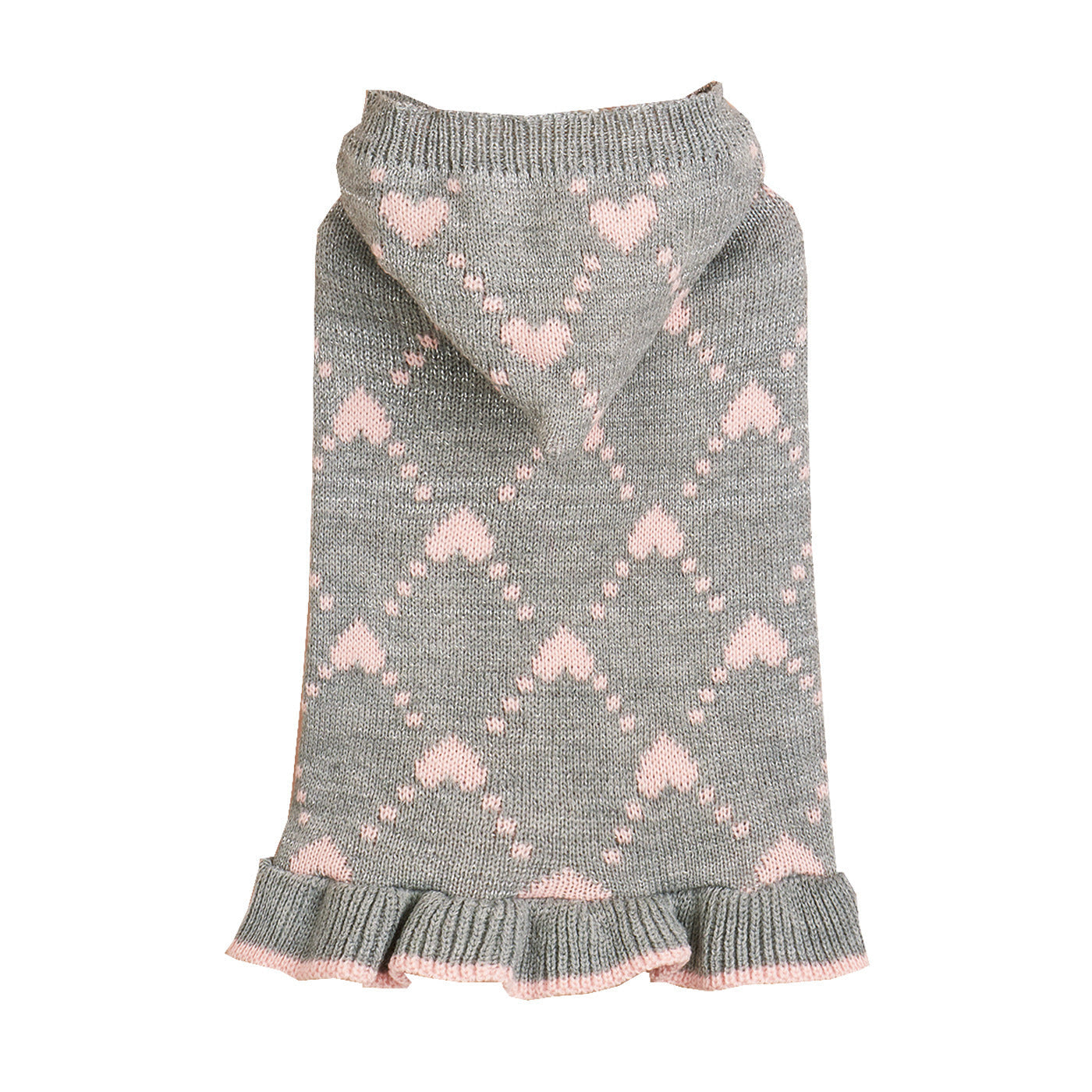 HKM-391123 Cute Winter Knit Hoodie for Small Dogs with Heart Design