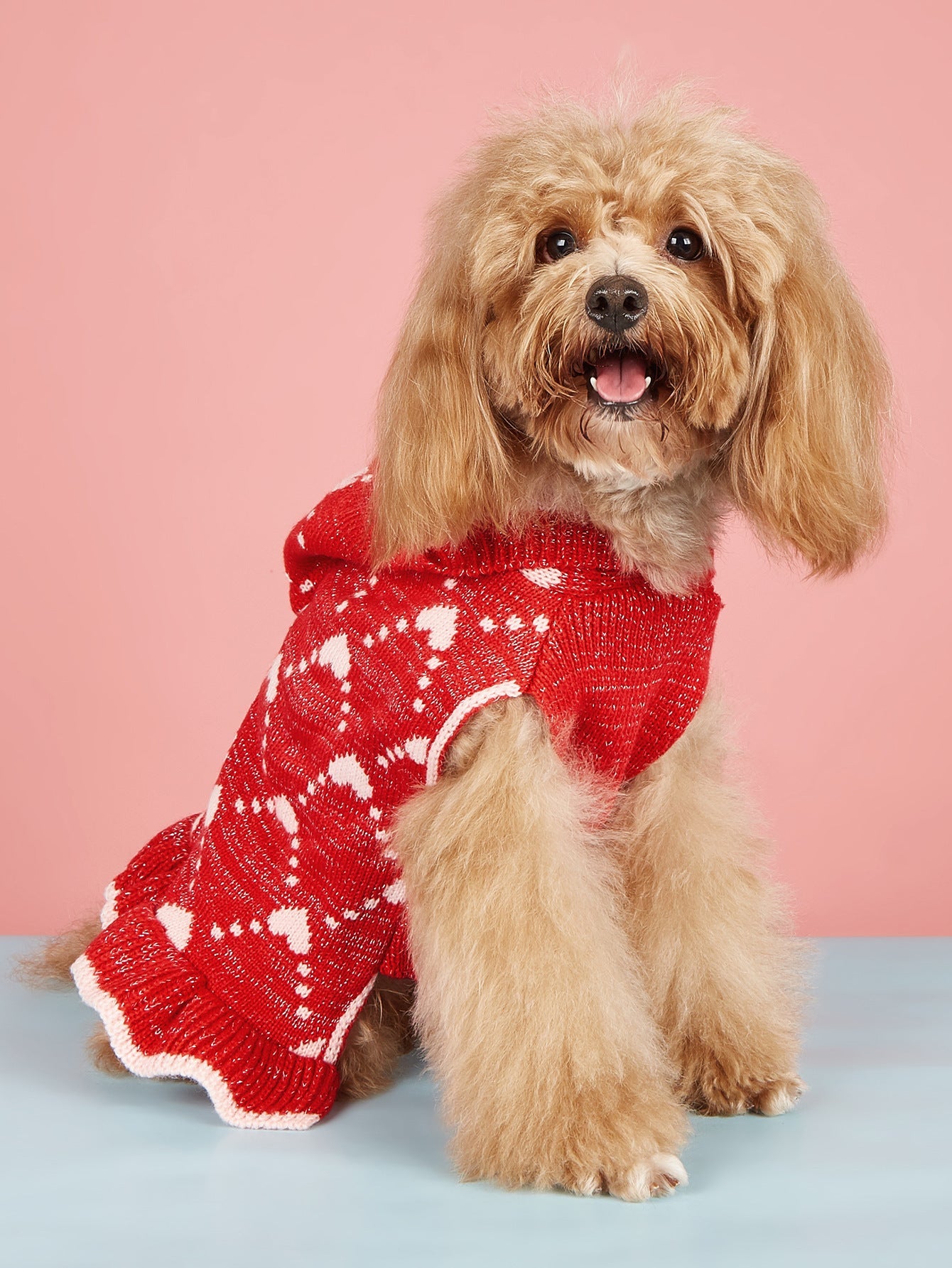HKM-391123 Cute Winter Knit Hoodie for Small Dogs with Heart Design