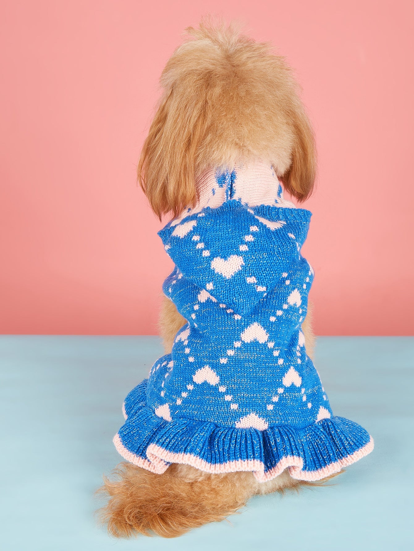 HKM-391123 Cute Winter Knit Hoodie for Small Dogs with Heart Design