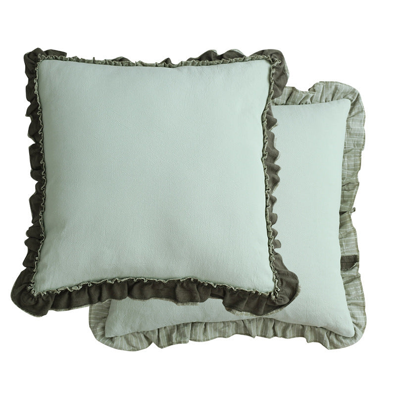 KTX-391251 Pastoral British Style Striped Sofa Cushion - Cotton and Linen, Solid Color Options Available
