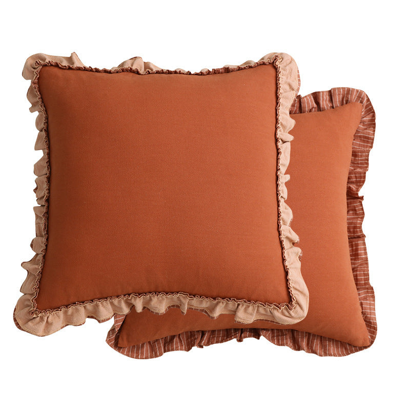 KTX-391251 Pastoral British Style Striped Sofa Cushion - Cotton and Linen, Solid Color Options Available