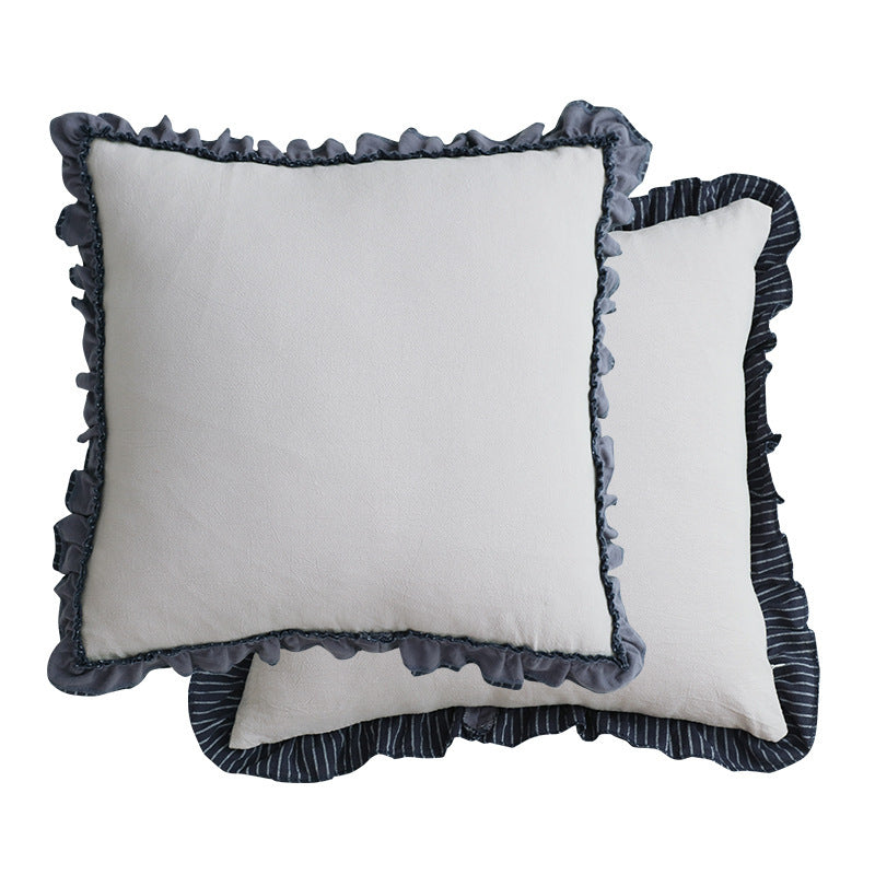 KTX-391251 Pastoral British Style Striped Sofa Cushion - Cotton and Linen, Solid Color Options Available