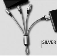 HKM-391251 Three-in-One Portable Charging Cable Keychain for Apple and Android Devices - 0.2m Length, Tinned Copper Core in Red, Black, Silver