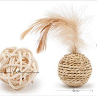 HKM-391315 Rattan Bell Ball Feather Sepak Takraw Funny Cat Toy