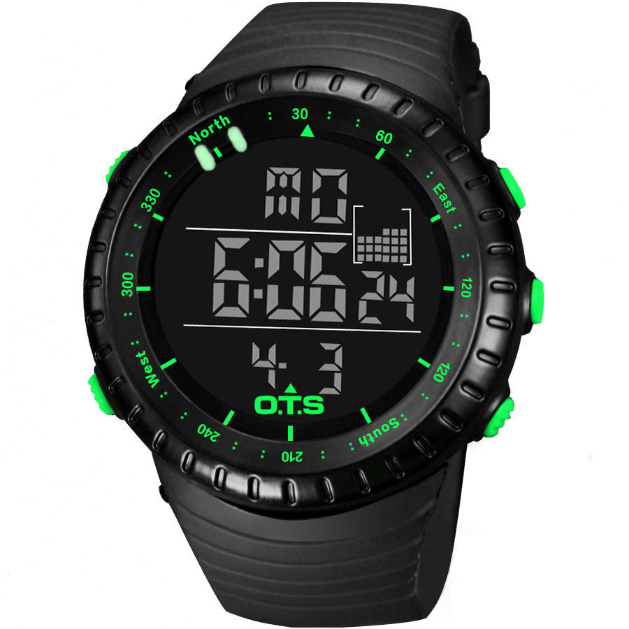 HKM-391379 Sports Electronic Waterproof Watch with Rubber Strap and Stainless Steel Buckle - 50M Water Resistance