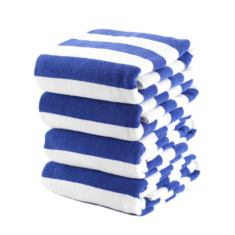 KTX-391443 Cotton Yarn-Dyed Jacquard Beach Bath Towel - Blue and White Stripe, 75 x 152 cm