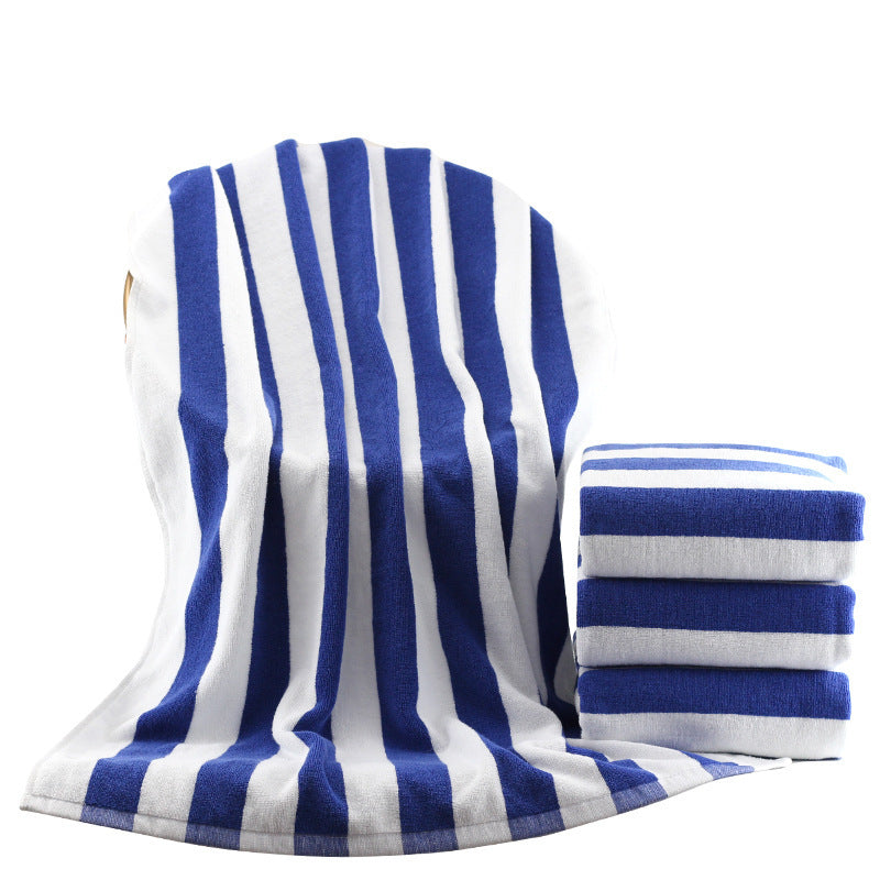 KTX-391443 Cotton Yarn-Dyed Jacquard Beach Bath Towel - Blue and White Stripe, 75 x 152 cm