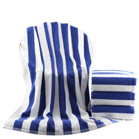 HKM-391443 Cotton Yarn-Dyed Jacquard Beach Bath Towel - Blue and White Stripe, 75 x 152 cm