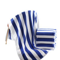 HKM-391443 Cotton Yarn-Dyed Jacquard Beach Bath Towel - Blue and White Stripe, 75 x 152 cm