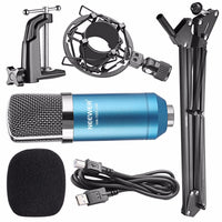 HKM-391571 USB Condenser Microphone Kit with Adjustable Scissor Arm Stand, Shock Mount, and Anti-Wind Foam Cap for Recording and Broadcasting