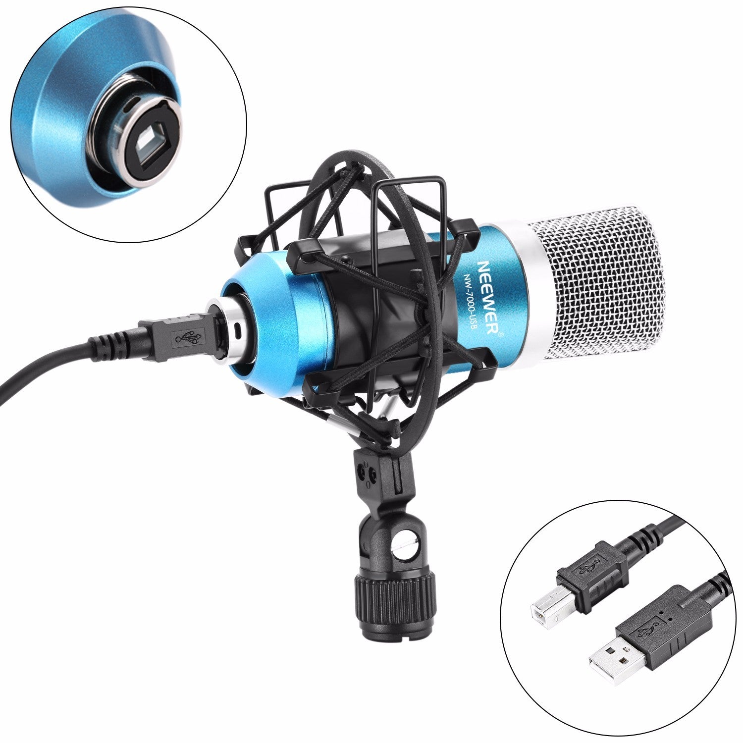 HKM-391571 USB Condenser Microphone Kit with Adjustable Scissor Arm Stand, Shock Mount, and Anti-Wind Foam Cap for Recording and Broadcasting