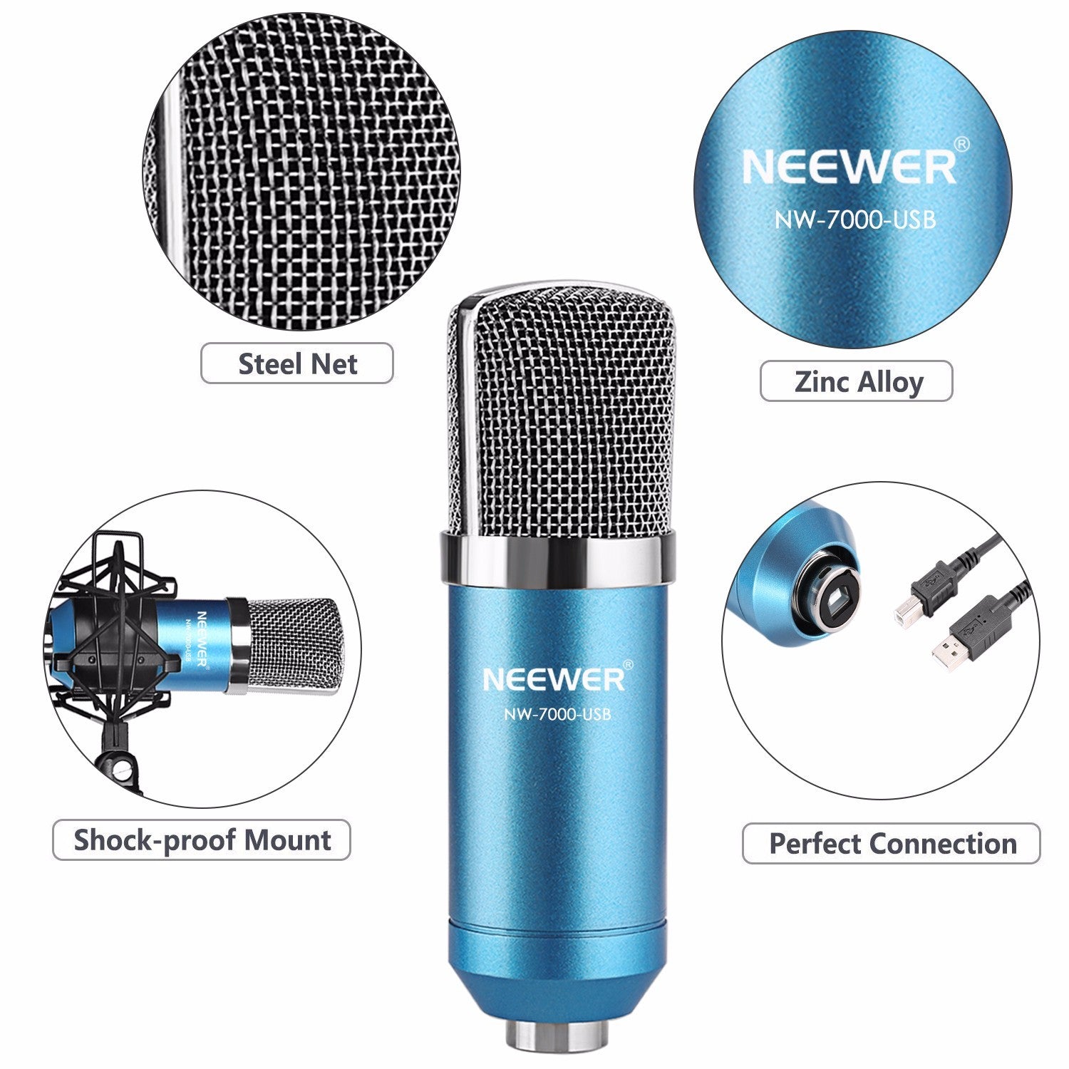 HKM-391571 USB Condenser Microphone Kit with Adjustable Scissor Arm Stand, Shock Mount, and Anti-Wind Foam Cap for Recording and Broadcasting