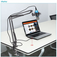 HKM-391571 USB Condenser Microphone Kit with Adjustable Scissor Arm Stand, Shock Mount, and Anti-Wind Foam Cap for Recording and Broadcasting