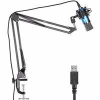 HKM-391571 USB Condenser Microphone Kit with Adjustable Scissor Arm Stand, Shock Mount, and Anti-Wind Foam Cap for Recording and Broadcasting
