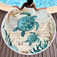 HKM-391635 Flower Color Microfiber Sea Turtle Beach Towel – 150x150cm
