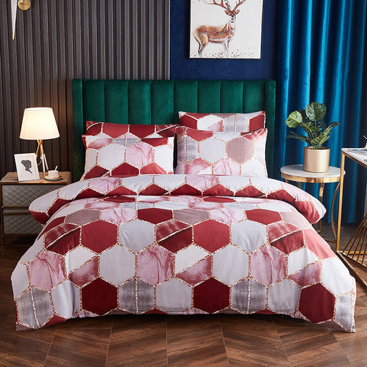 HKM-391699 Gradient Gilt Marble Double City Quilt Cover Set - Chemical Fiber, Reactive Print, Multiple Sizes Available