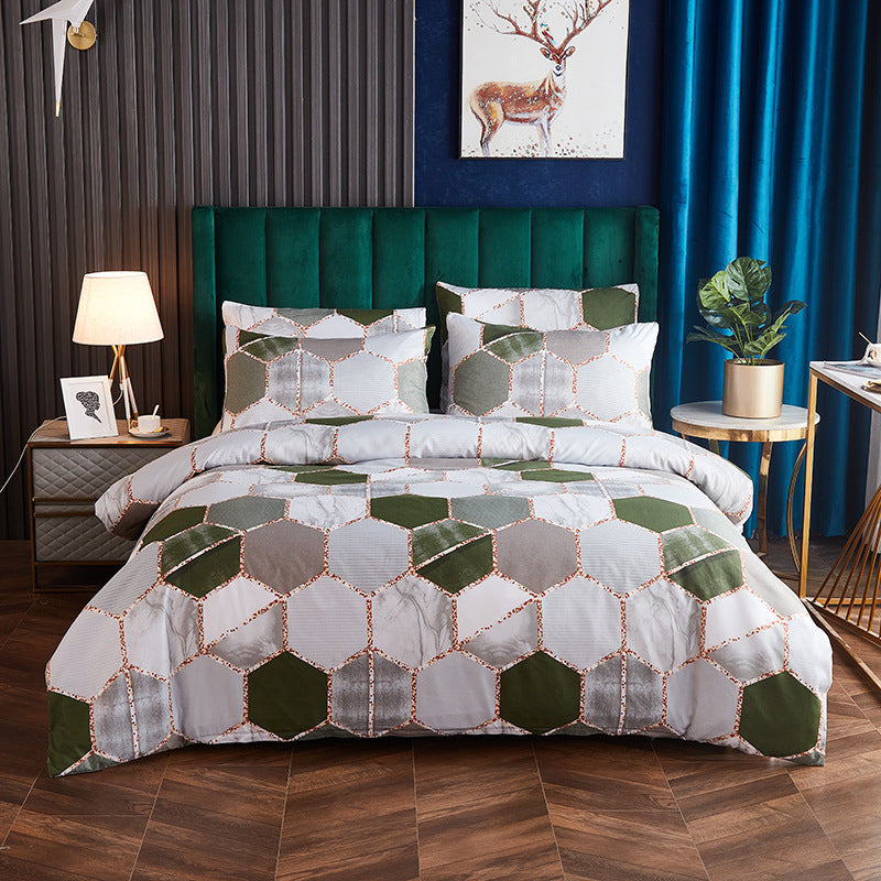 HKM-391699 Gradient Gilt Marble Double City Quilt Cover Set - Chemical Fiber, Reactive Print, Multiple Sizes Available