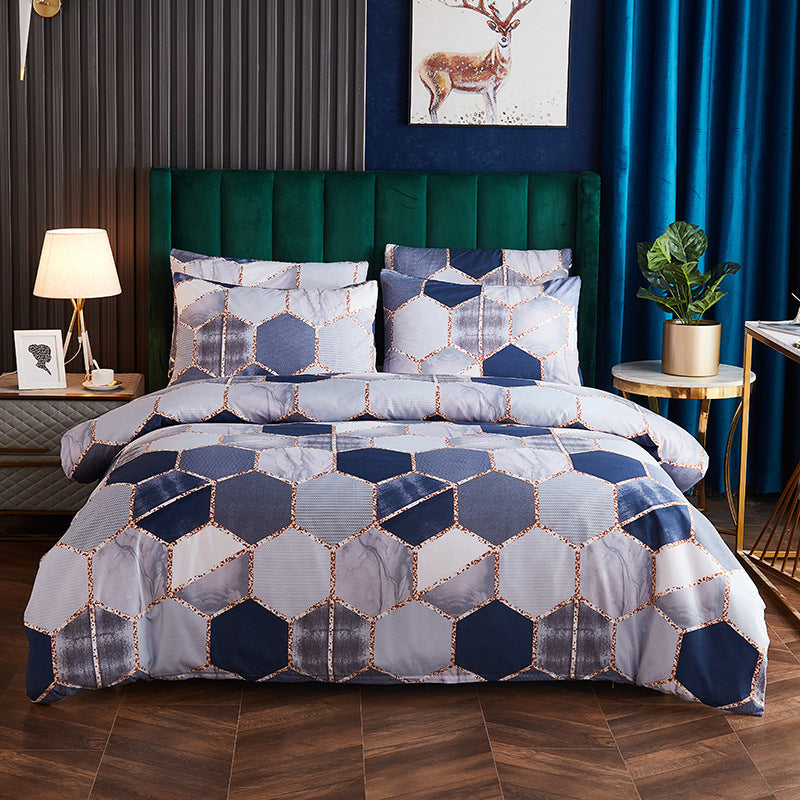 HKM-391699 Gradient Gilt Marble Double City Quilt Cover Set - Chemical Fiber, Reactive Print, Multiple Sizes Available