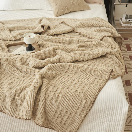 HKM-391699 Waffle Milk Fiber Flannel Blanket - Soft Coral Fleece for All Seasons, Multiple Sizes and Colors Available