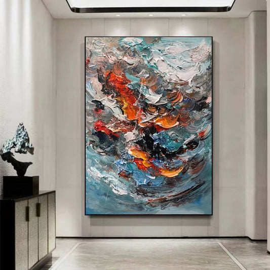 HKM-391955 Handmade 3D Texture Oil Painting - Colorful Abstract Art for Living Room Decor
