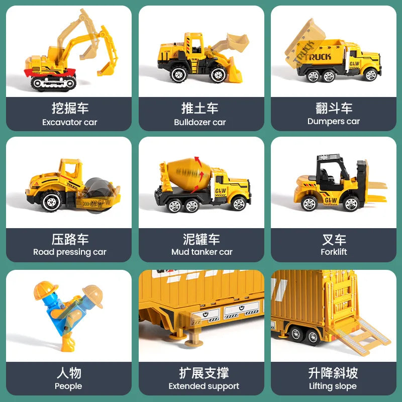 HKM-392019 Children's Engineering Container Truck Toy Set with Large Storage Parking Lot for Creative Play, Ages 2 and Up