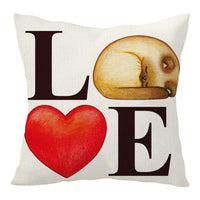 HKM-392083 Nordic Linen Breathable Throw Pillow Cover with Heart and Letter Patterns – Cute Kittens and Love Design, 45 x 45 cm