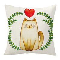 HKM-392083 Nordic Linen Breathable Throw Pillow Cover with Heart and Letter Patterns – Cute Kittens and Love Design, 45 x 45 cm